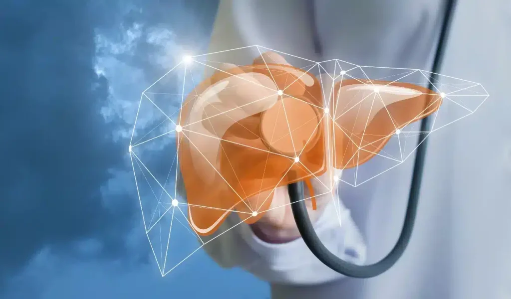 Doctor holding stethoscope and liver, highlighting automation in clinical diagnostics.